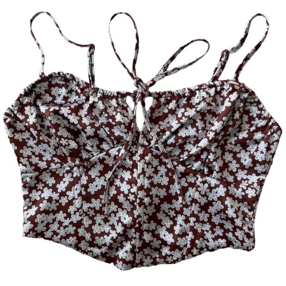 Brown Floral Tie-Front Cami Top